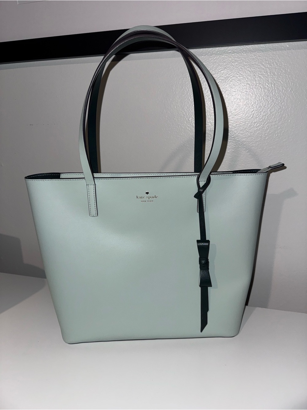 Kate Spade Lawton Way Mint Green Leather Shoulder Bag with Dark Green Trim